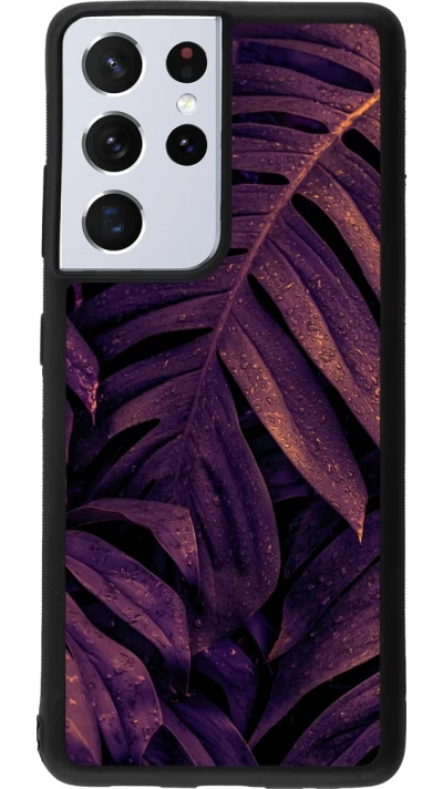 Samsung Galaxy S21 Ultra 5G Case Hülle - Silikon schwarz Purple Light Leaves