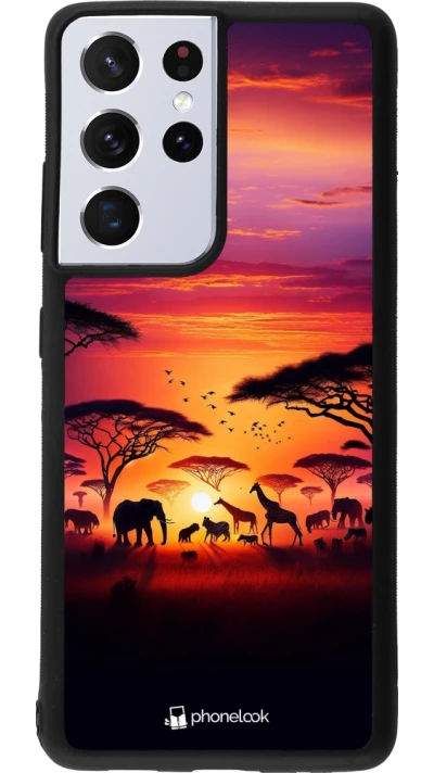 Samsung Galaxy S21 Ultra 5G Case Hülle - Silikon schwarz Safari Sonnenuntergang Wildtiere