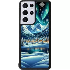 Samsung Galaxy S21 Ultra 5G Case Hülle - Silikon schwarz Verschneites Bergdorf am See in der Nacht