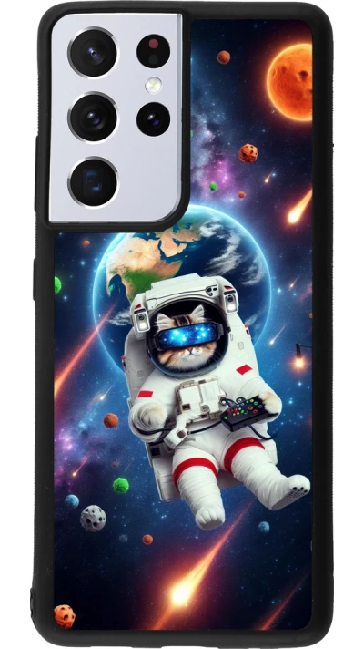 Samsung Galaxy S21 Ultra 5G Case Hülle - Silikon schwarz VR SpaceCat Odyssee