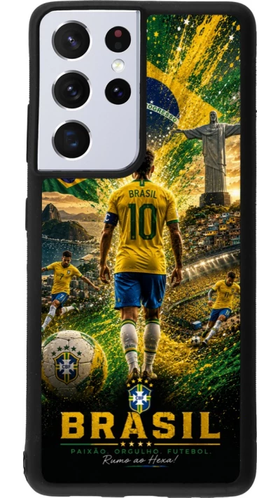 Samsung Galaxy S21 Ultra 5G Case Hülle - Silikon schwarz Fussball Brasilien splash 2026