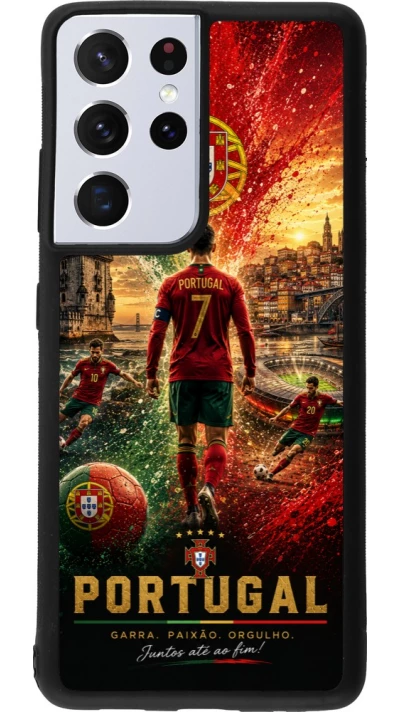 Samsung Galaxy S21 Ultra 5G Case Hülle - Silikon schwarz Fussball Portugal splash 2026