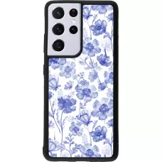 Samsung Galaxy S21 Ultra 5G Case Hülle - Silikon schwarz Spring 23 watercolor blue flowers