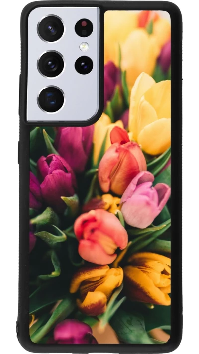 Samsung Galaxy S21 Ultra 5G Case Hülle - Silikon schwarz Bouquet of tulips Spring 2026