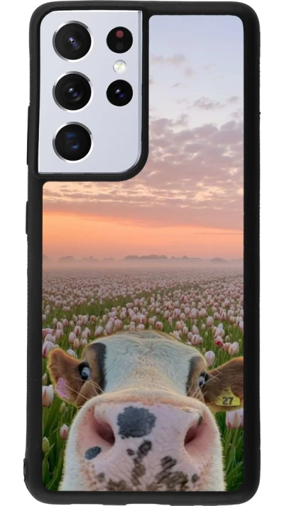 Samsung Galaxy S21 Ultra 5G Case Hülle - Silikon schwarz Cow with tulips Spring 2026