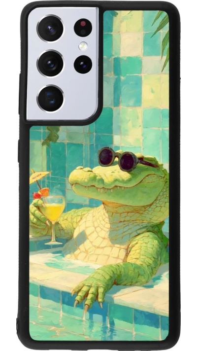 Samsung Galaxy S21 Ultra 5G Case Hülle - Silikon schwarz Crocodile in the swimming pool Summer 2026
