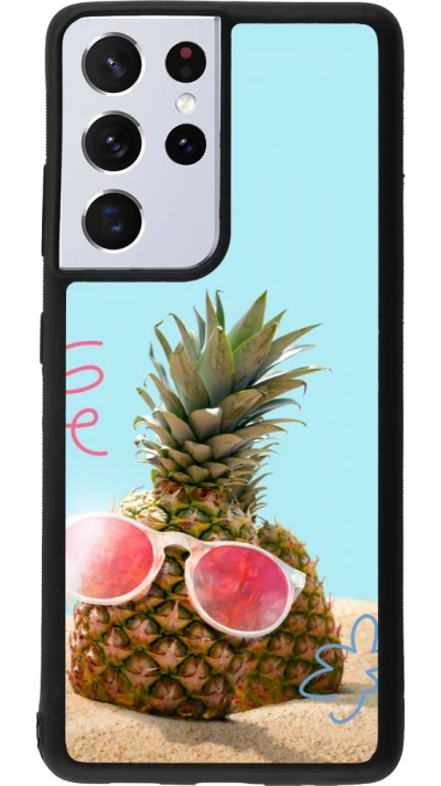 Samsung Galaxy S21 Ultra 5G Case Hülle - Silikon schwarz Pineapple with glasses Summer 2026