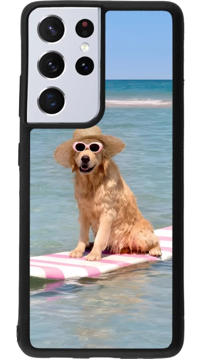Samsung Galaxy S21 Ultra 5G Case Hülle - Silikon schwarz Summer Dog on Paddle