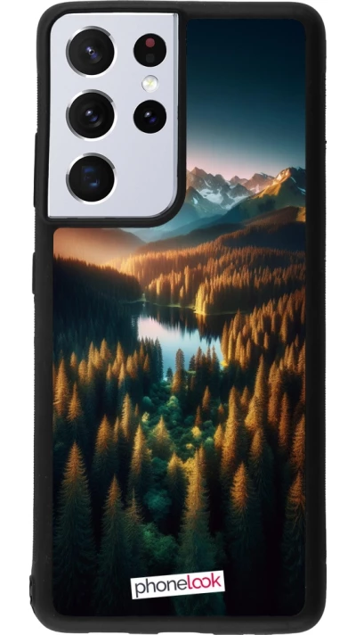 Samsung Galaxy S21 Ultra 5G Case Hülle - Silikon schwarz Sonnenuntergang Waldsee