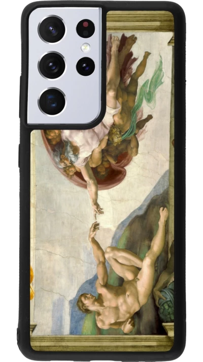 Samsung Galaxy S21 Ultra 5G Case Hülle - Silikon schwarz Kunstbild - Die Erschaffung Adams - Michelangelo