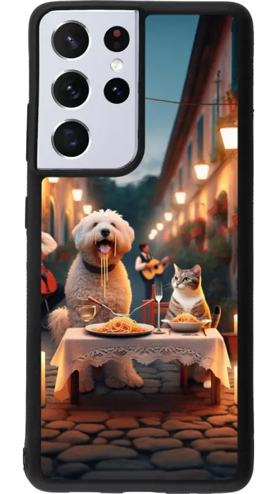 Samsung Galaxy S21 Ultra 5G Case Hülle - Silikon schwarz Valentin 2024 Hund & Katze Kerzenlicht