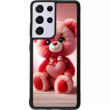 Coque Samsung Galaxy S21 Ultra 5G - Silicone rigide noir Valentine 2024 Ourson rose