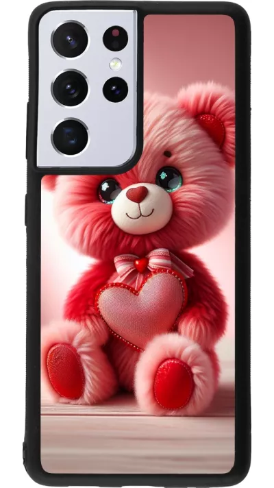 Samsung Galaxy S21 Ultra 5G Case Hülle - Silikon schwarz Valentin 2024 Rosaroter Teddybär