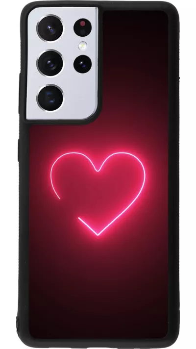 Samsung Galaxy S21 Ultra 5G Case Hülle - Silikon schwarz Valentine 2023 single neon heart