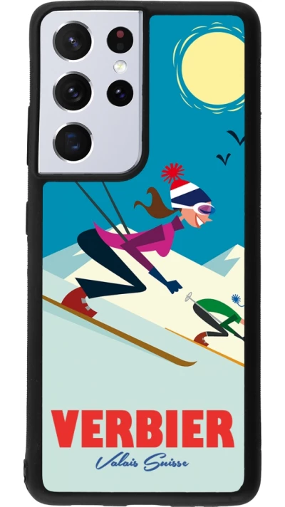 Samsung Galaxy S21 Ultra 5G Case Hülle - Silikon schwarz Verbier Ski Downhill