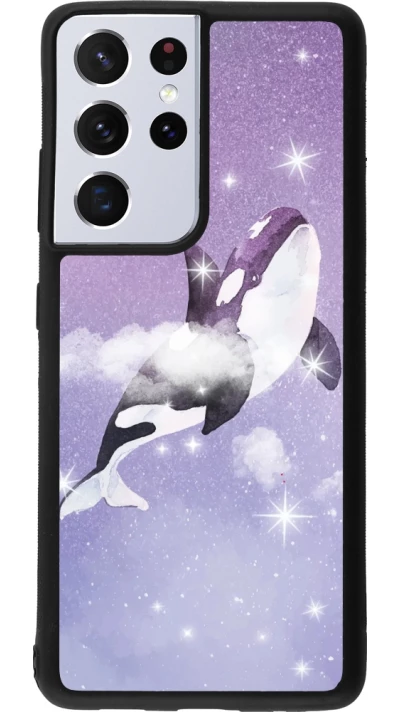 Coque Samsung Galaxy S21 Ultra 5G - Silicone rigide noir Whale in sparking stars