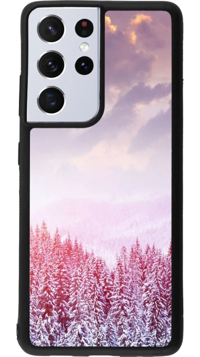 Samsung Galaxy S21 Ultra 5G Case Hülle - Silikon schwarz Winter 22 Pink Forest