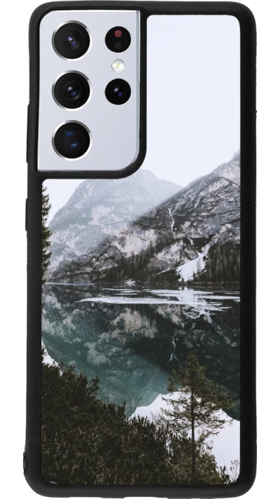 Samsung Galaxy S21 Ultra 5G Case Hülle - Silikon schwarz Winter 22 snowy mountain and lake