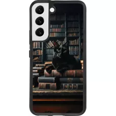 Samsung Galaxy S22 Case Hülle - Silikon schwarz Katze Bücher dunkel