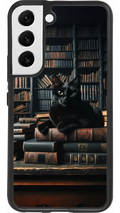 Samsung Galaxy S22 Case Hülle - Silikon schwarz Katze Bücher dunkel