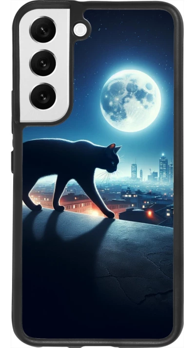 Samsung Galaxy S22 Case Hülle - Silikon schwarz Schwarze Katze unter dem Vollmond