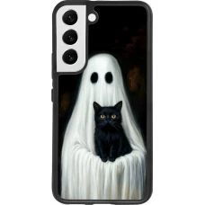 Coque Samsung Galaxy S22 - Silicone rigide noir Halloween 2025 Ghost with black cat