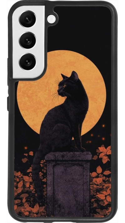 Coque Samsung Galaxy S22 - Silicone rigide noir Halloween 2026 Cat Art Nouveau