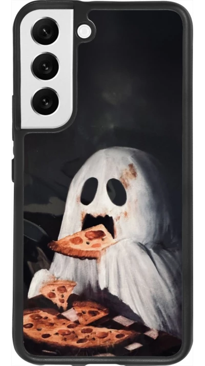 Coque Samsung Galaxy S22 - Silicone rigide noir Halloween 2026 Ghost eating pizza