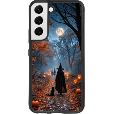 Coque Samsung Galaxy S22 - Silicone rigide noir Halloween 2026 Witch with a cat