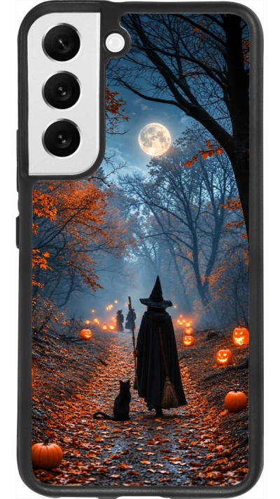 Coque Samsung Galaxy S22 - Silicone rigide noir Halloween 2026 Witch with a cat