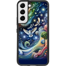 Coque Samsung Galaxy S22 - Silicone rigide noir hibou volant floral