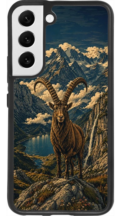 Samsung Galaxy S22 Case Hülle - Silikon schwarz Linocut Steinbock