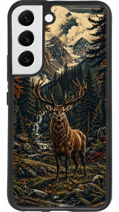 Samsung Galaxy S22 Case Hülle - Silikon schwarz Linocut Reh