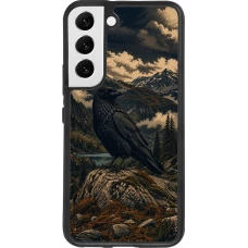Coque Samsung Galaxy S22 - Silicone rigide noir Linocut Grand Corbeau