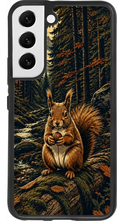 Samsung Galaxy S22 Case Hülle - Silikon schwarz Linocut Eichhörnchen