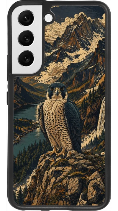 Samsung Galaxy S22 Case Hülle - Silikon schwarz Linocut Wanderfalke