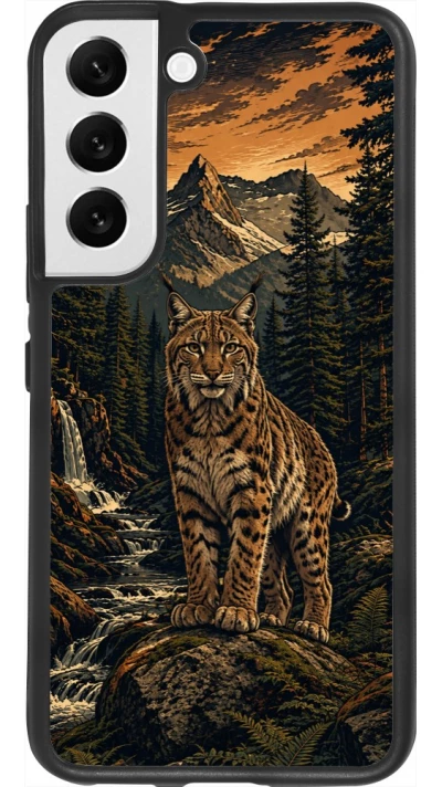 Samsung Galaxy S22 Case Hülle - Silikon schwarz Linocut Luchs