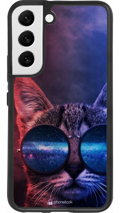 Coque Samsung Galaxy S22 - Silicone rigide noir Red Blue Cat Glasses