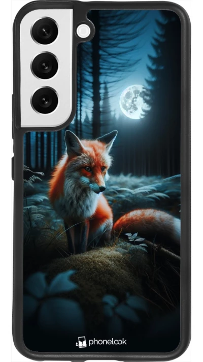 Coque Samsung Galaxy S22 - Silicone rigide noir Renard lune forêt