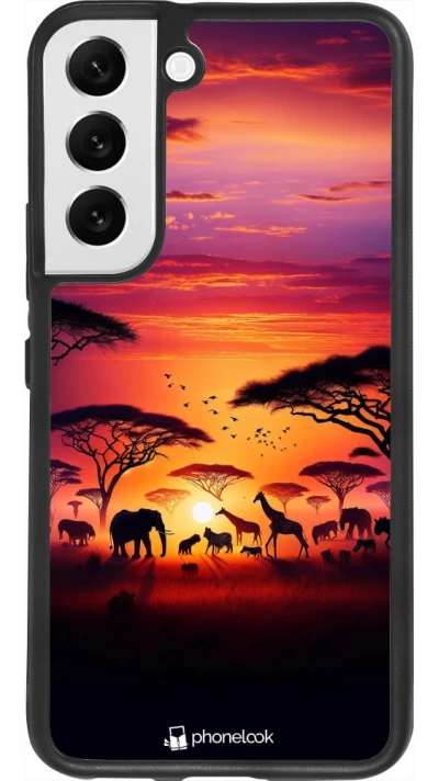 Samsung Galaxy S22 Case Hülle - Silikon schwarz Safari Sonnenuntergang Wildtiere