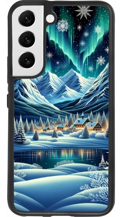 Samsung Galaxy S22 Case Hülle - Silikon schwarz Verschneites Bergdorf am See in der Nacht