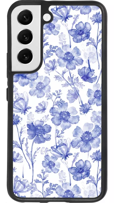 Samsung Galaxy S22 Case Hülle - Silikon schwarz Spring 23 watercolor blue flowers