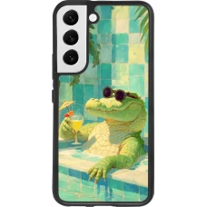 Coque Samsung Galaxy S22 - Silicone rigide noir Crocodile in the swimming pool Summer 2026