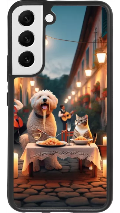 Samsung Galaxy S22 Case Hülle - Silikon schwarz Valentin 2024 Hund & Katze Kerzenlicht