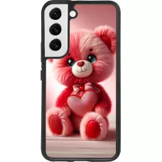 Coque Samsung Galaxy S22 - Silicone rigide noir Valentine 2024 Ourson rose