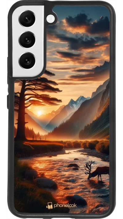 Samsung Galaxy S22 Case Hülle - Silikon schwarz Tal Sonnenuntergang Hirsch Baum