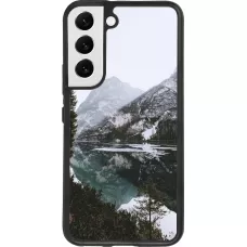 Coque Samsung Galaxy S22 - Silicone rigide noir Winter 22 snowy mountain and lake