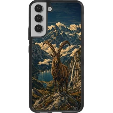 Samsung Galaxy S22+ Case Hülle - Silikon schwarz Linocut Steinbock