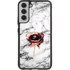 Coque Samsung Galaxy S22+ - Silicone rigide noir Marble Rose Gold