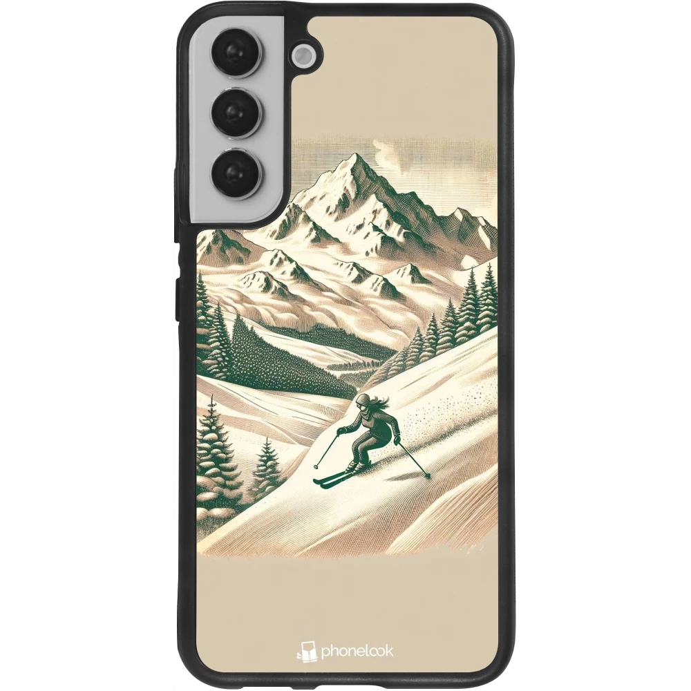 Coque Samsung Galaxy S22+ - Silicone rigide noir Vintage Ski Mountain